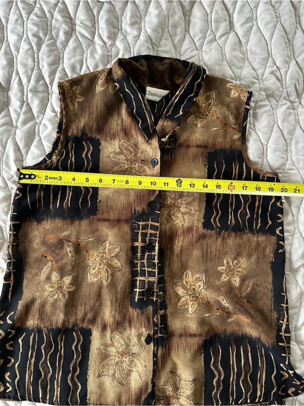 Vintage 90s Tradition Earth Tone Patchwork Vest Boho Floral Abstract Brown Apx M - Picture 7 of 7